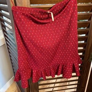 Free People Red Textured Ruffle Hem Mini Skirt Size S Boho